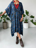 Indigo Botanical Modal Silk Kaftan (FREE SIZE- CAN FIT TO S TO XXL)