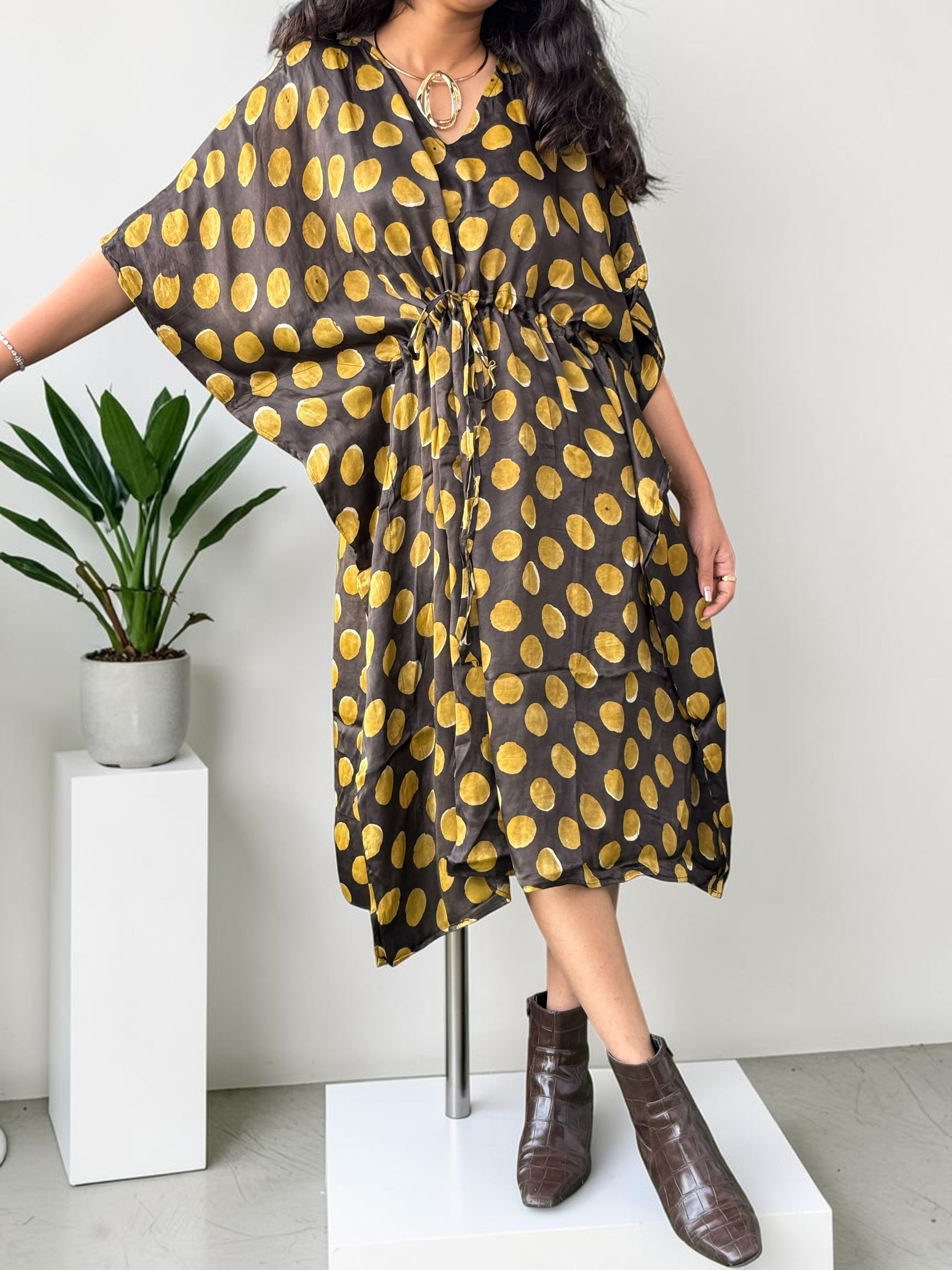 Golden Eclipse Modal Silk Kaftan (FREE SIZE- CAN FIT TO S TO XXL)