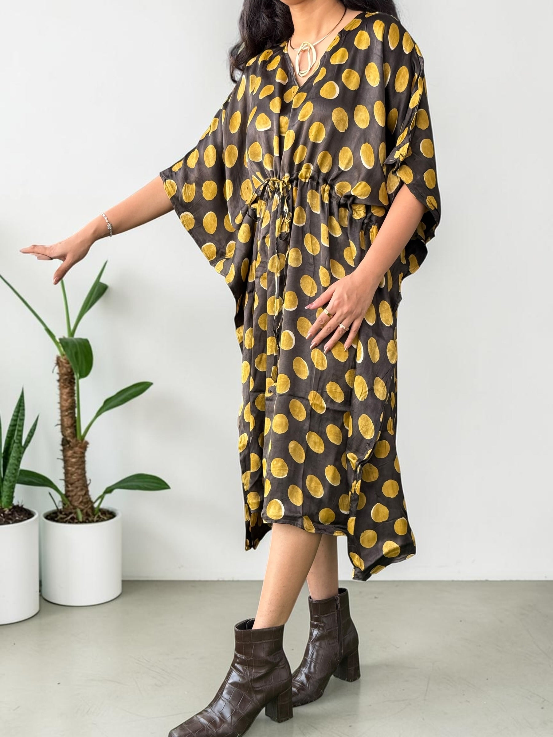 Golden Eclipse Modal Silk Kaftan (FREE SIZE- CAN FIT TO S TO XXL)
