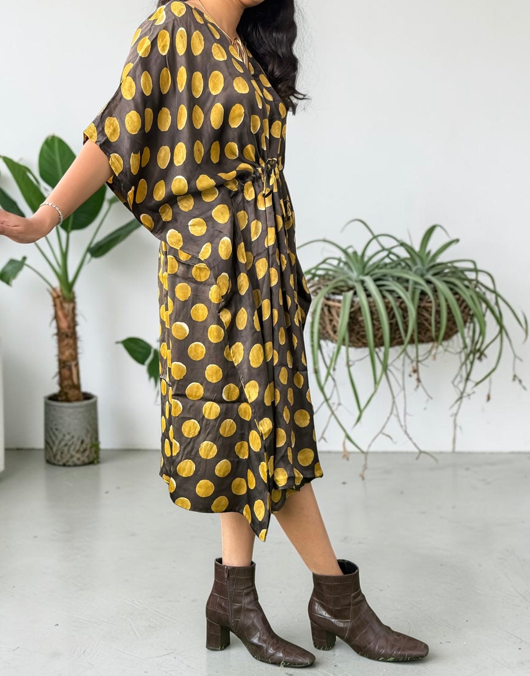 Golden Eclipse Modal Silk Kaftan (FREE SIZE- CAN FIT TO S TO XXL)
