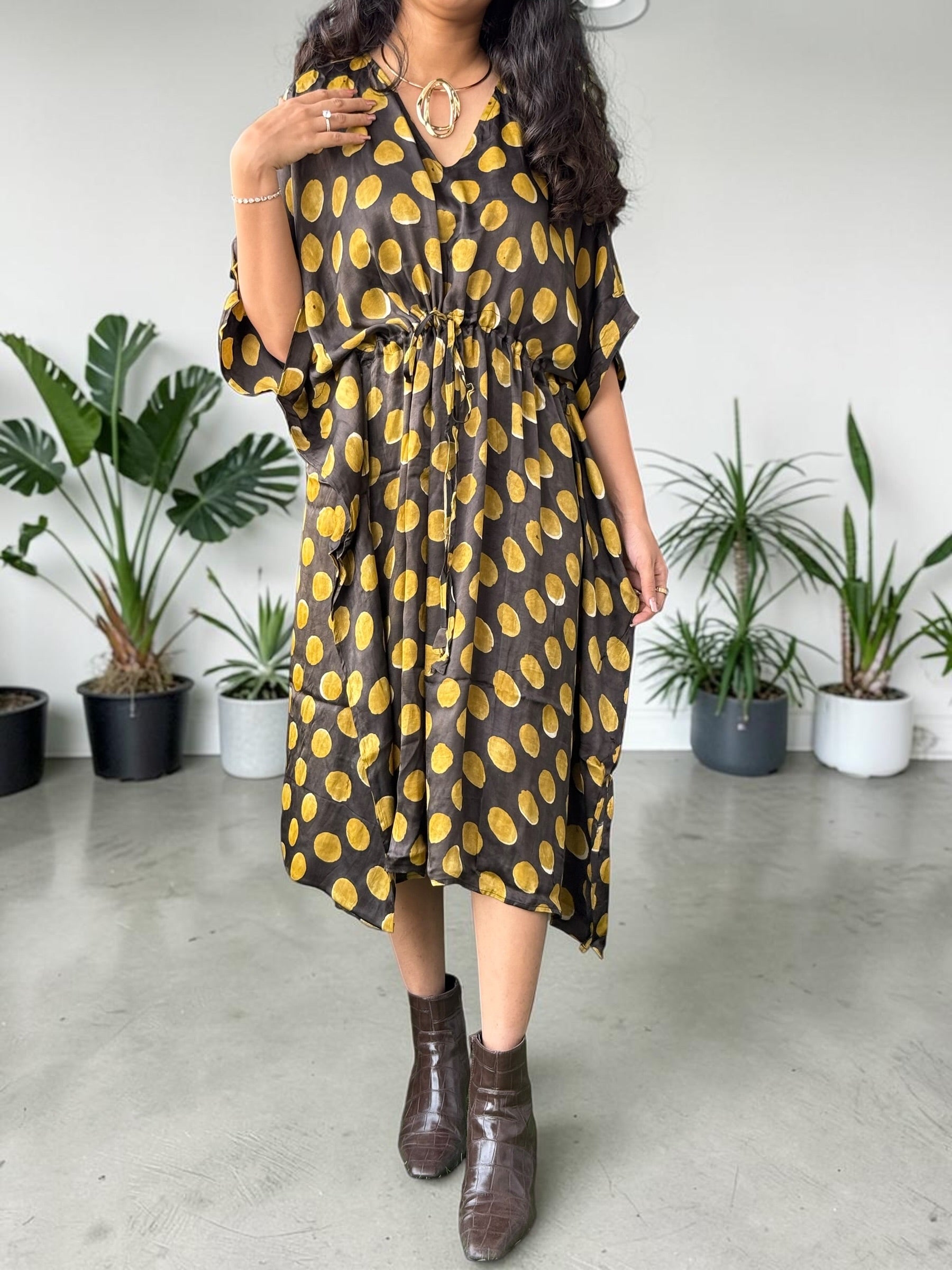 Golden Eclipse Modal Silk Kaftan (FREE SIZE- CAN FIT TO S TO XXL)