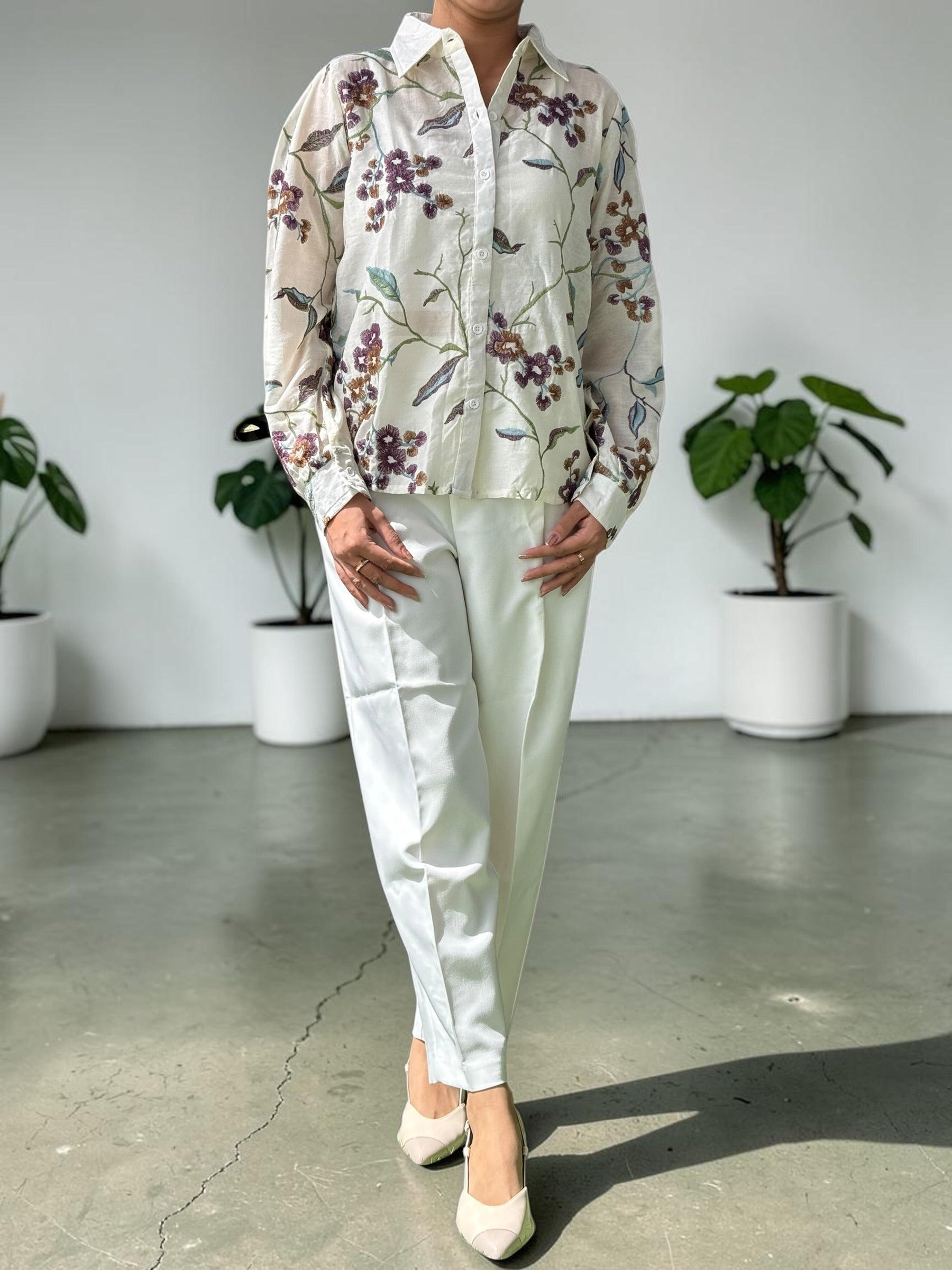 Cotton Embroidered Floral Shirt (FREE SIZE- CAN FIT TO S,M,L)