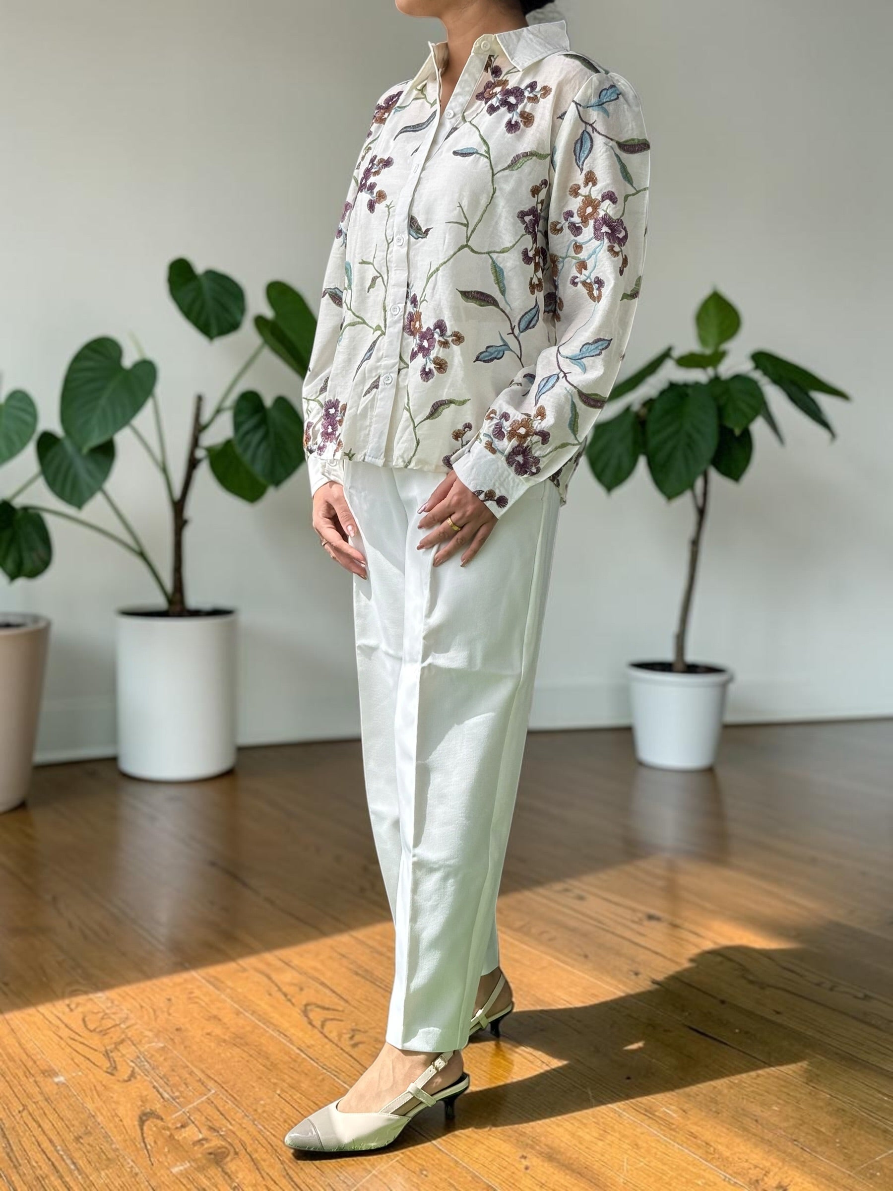 Cotton Embroidered Floral Shirt (FREE SIZE- CAN FIT TO S,M,L)