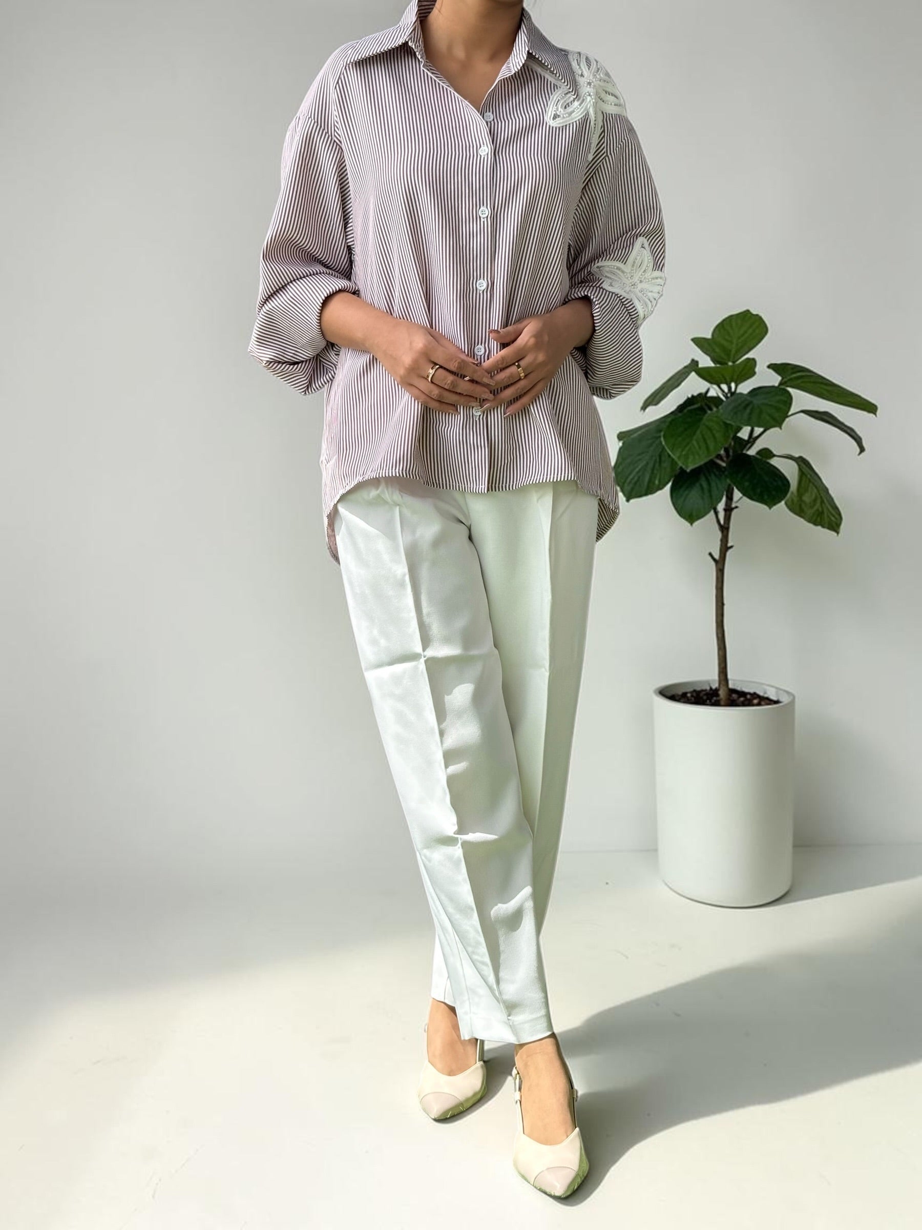 Pearl Blossom Striped Shirt