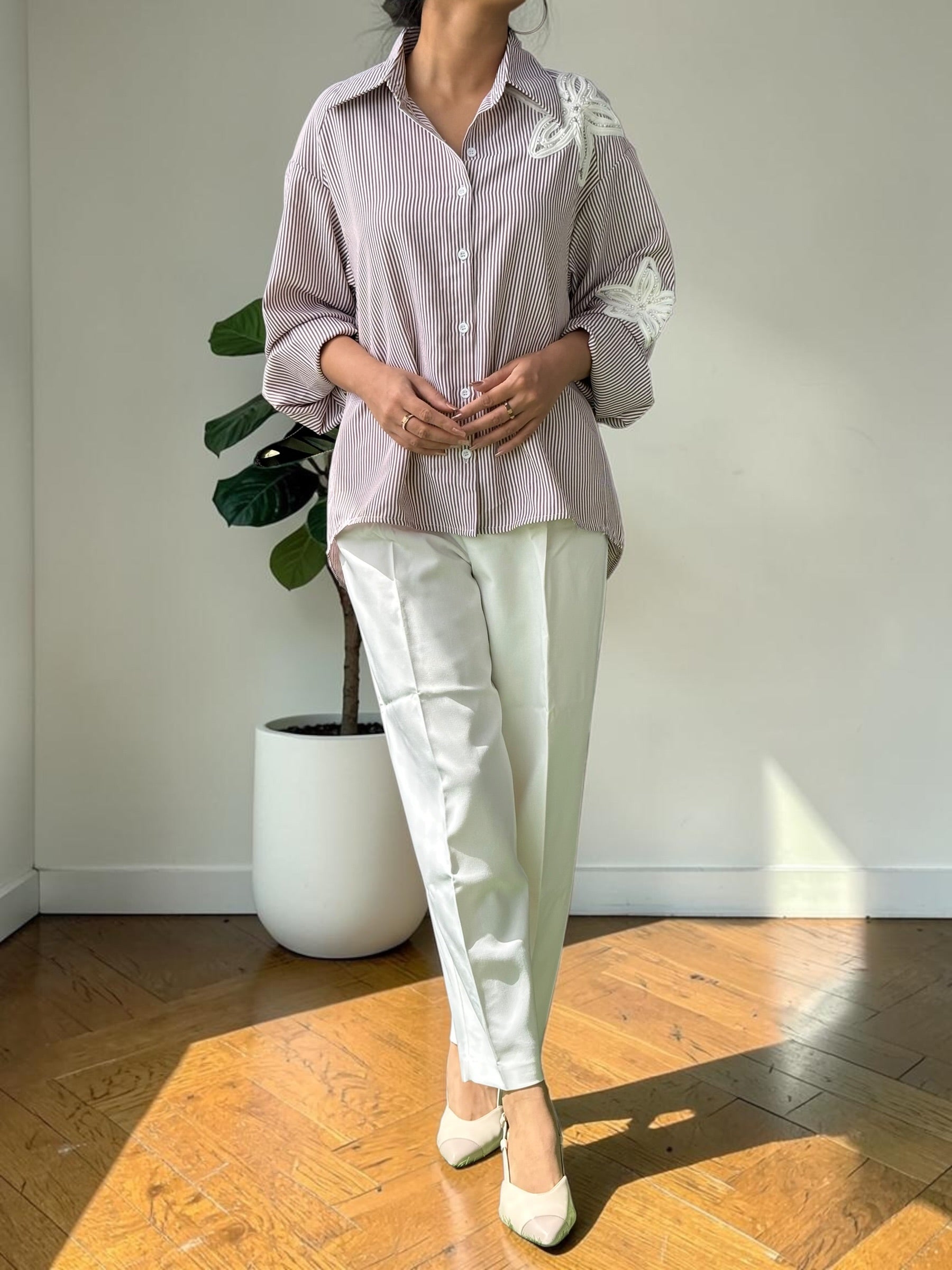 Pearl Blossom Striped Shirt