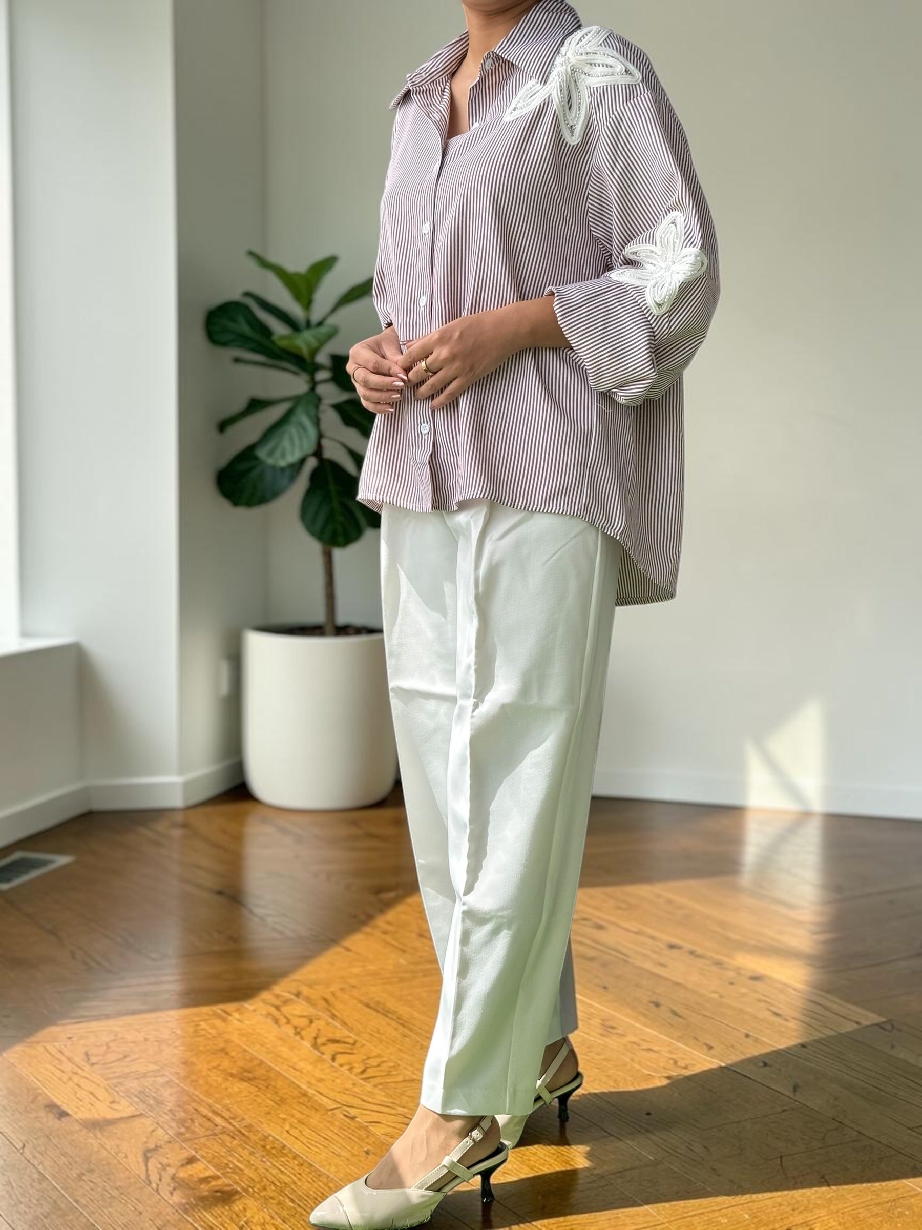 Pearl Blossom Striped Shirt