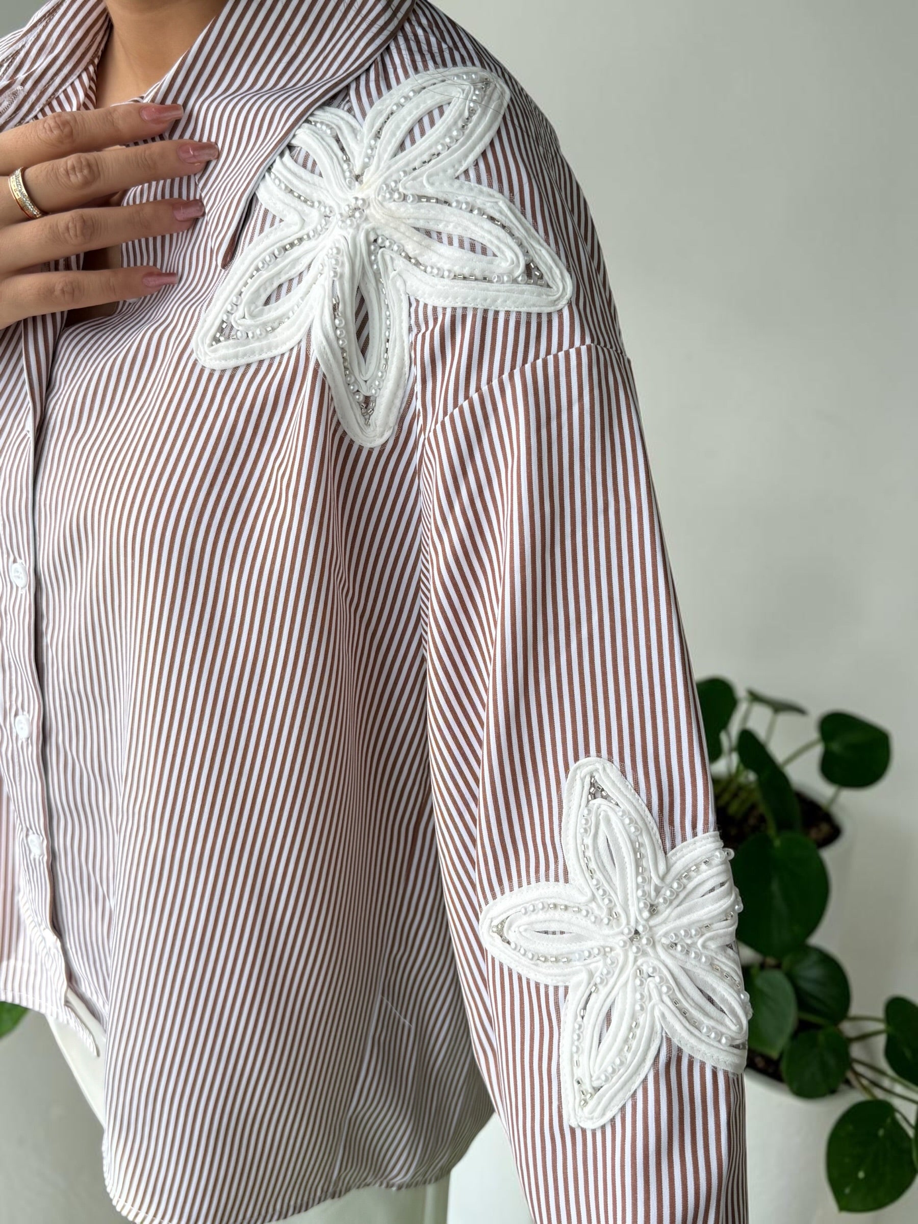 Pearl Blossom Striped Shirt
