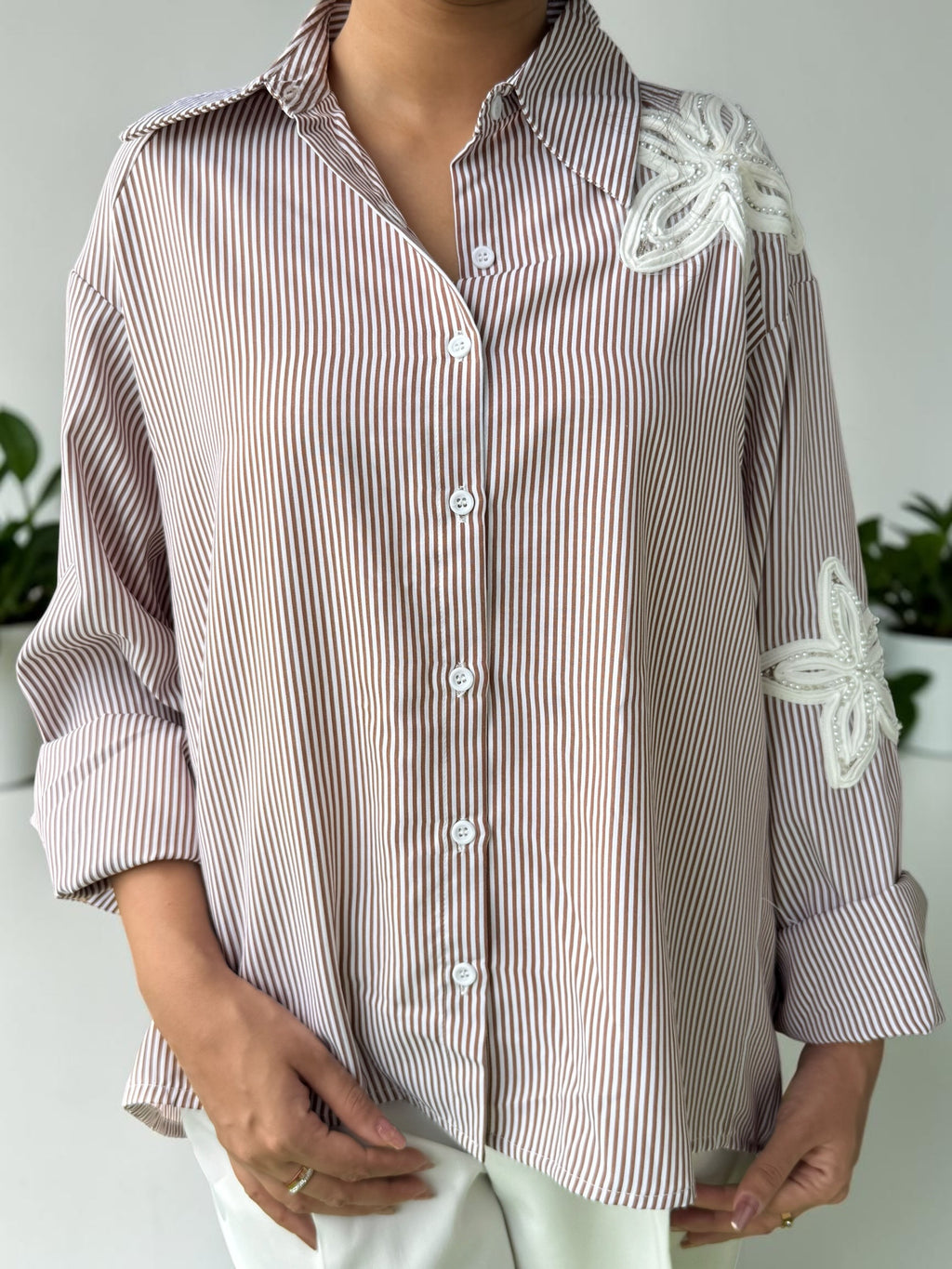 Pearl Blossom Striped Shirt
