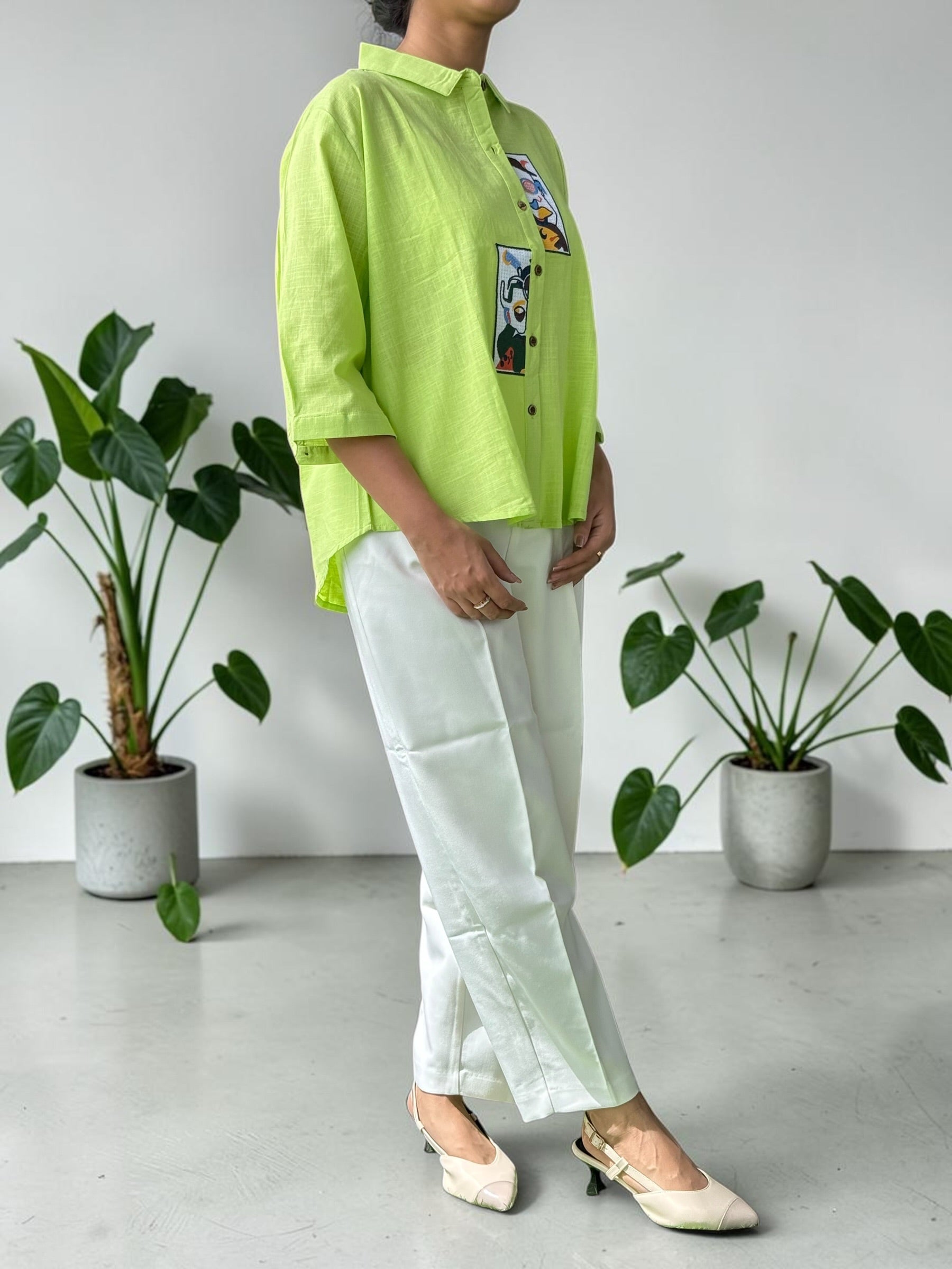 Lime Green Cotton Linen Shirt