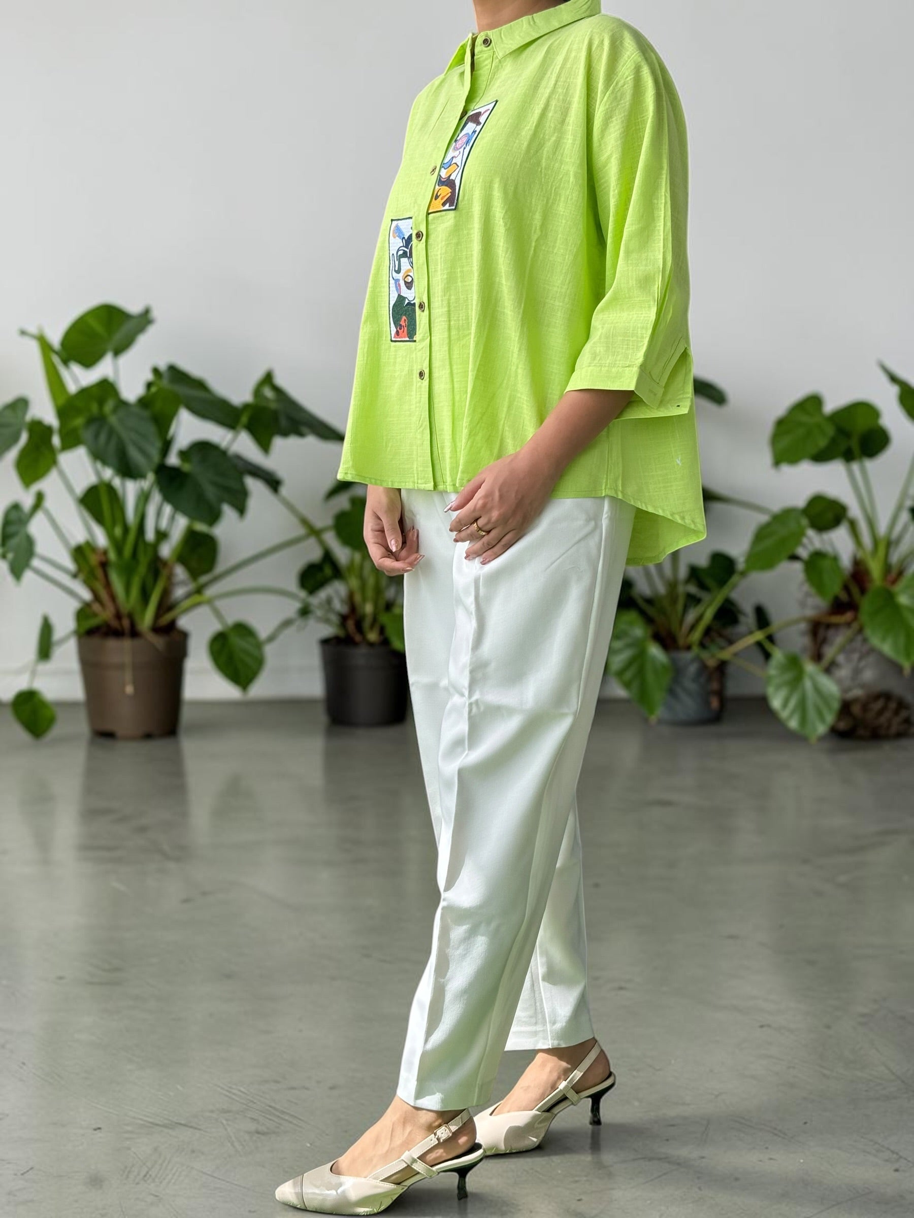 Lime Green Cotton Linen Shirt