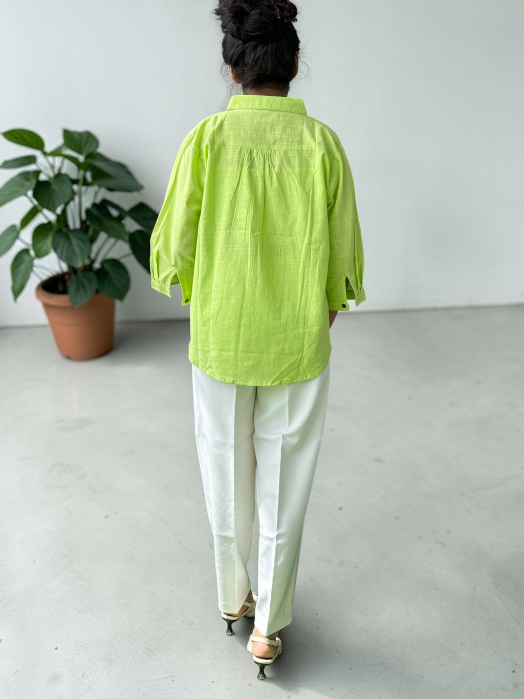 Lime Green Cotton Linen Shirt