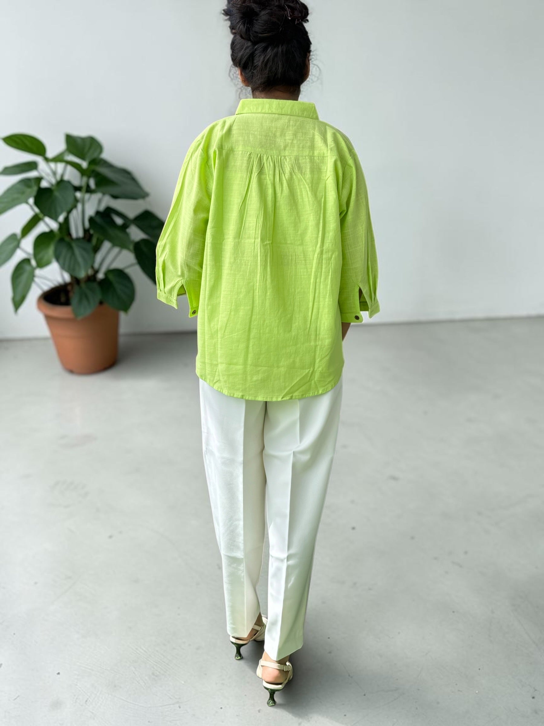 Lime Green Cotton Linen Shirt