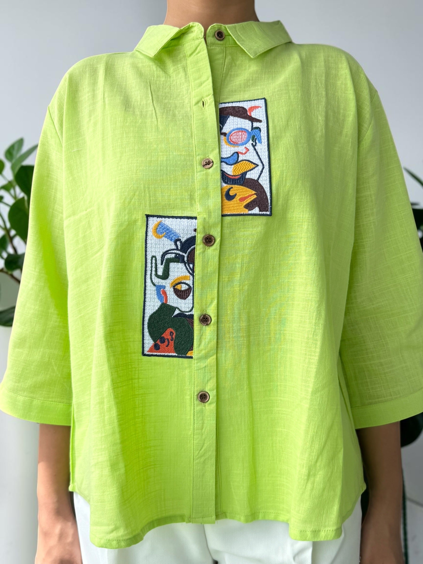 Lime Green Cotton Linen Shirt