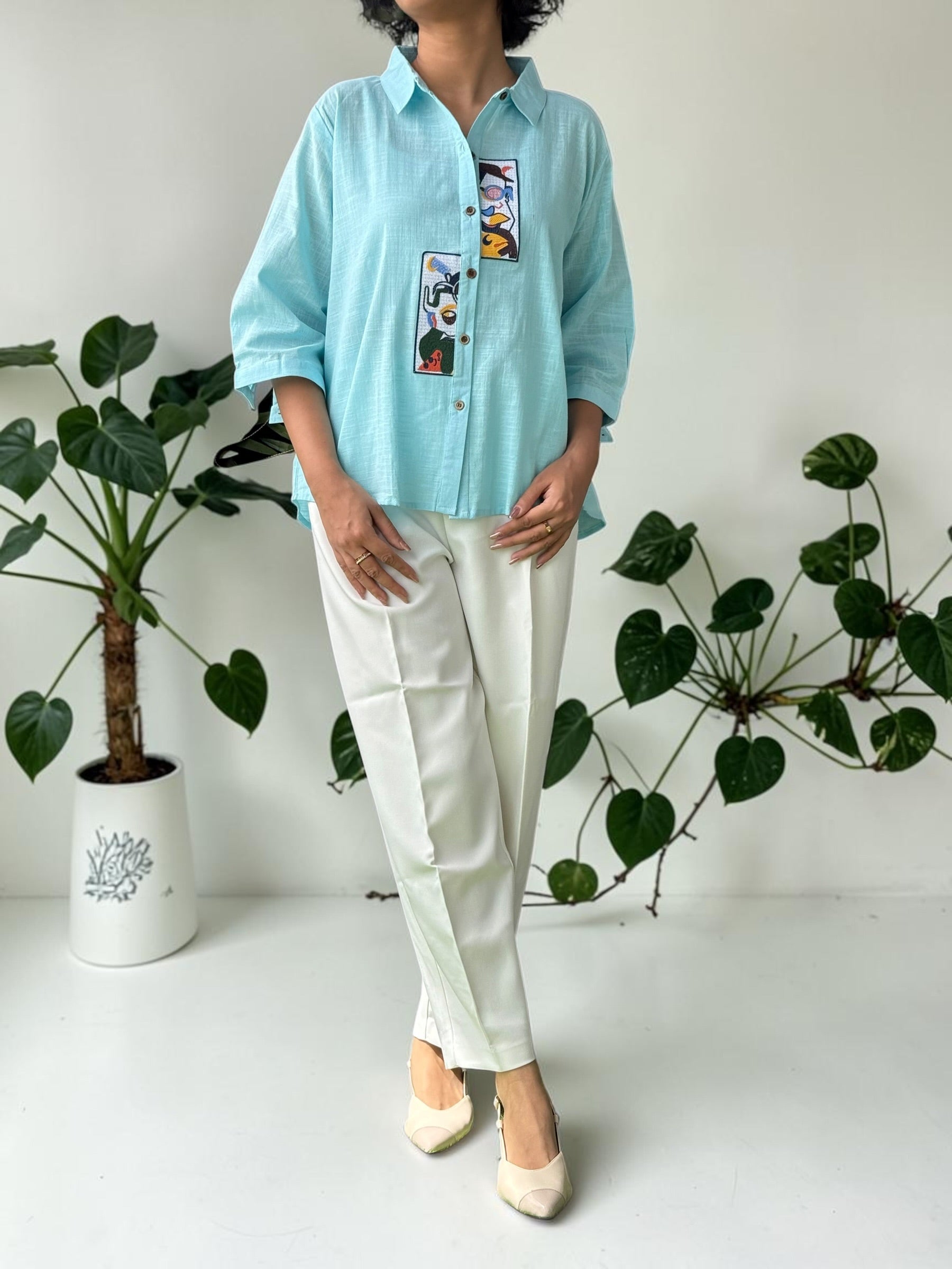 Sky Blue Linen Cotton Shirt