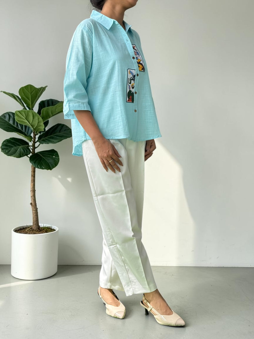 Sky Blue Linen Cotton Shirt