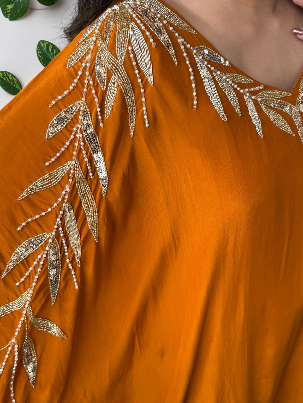 Rust Orange Crepe Kaftan Set