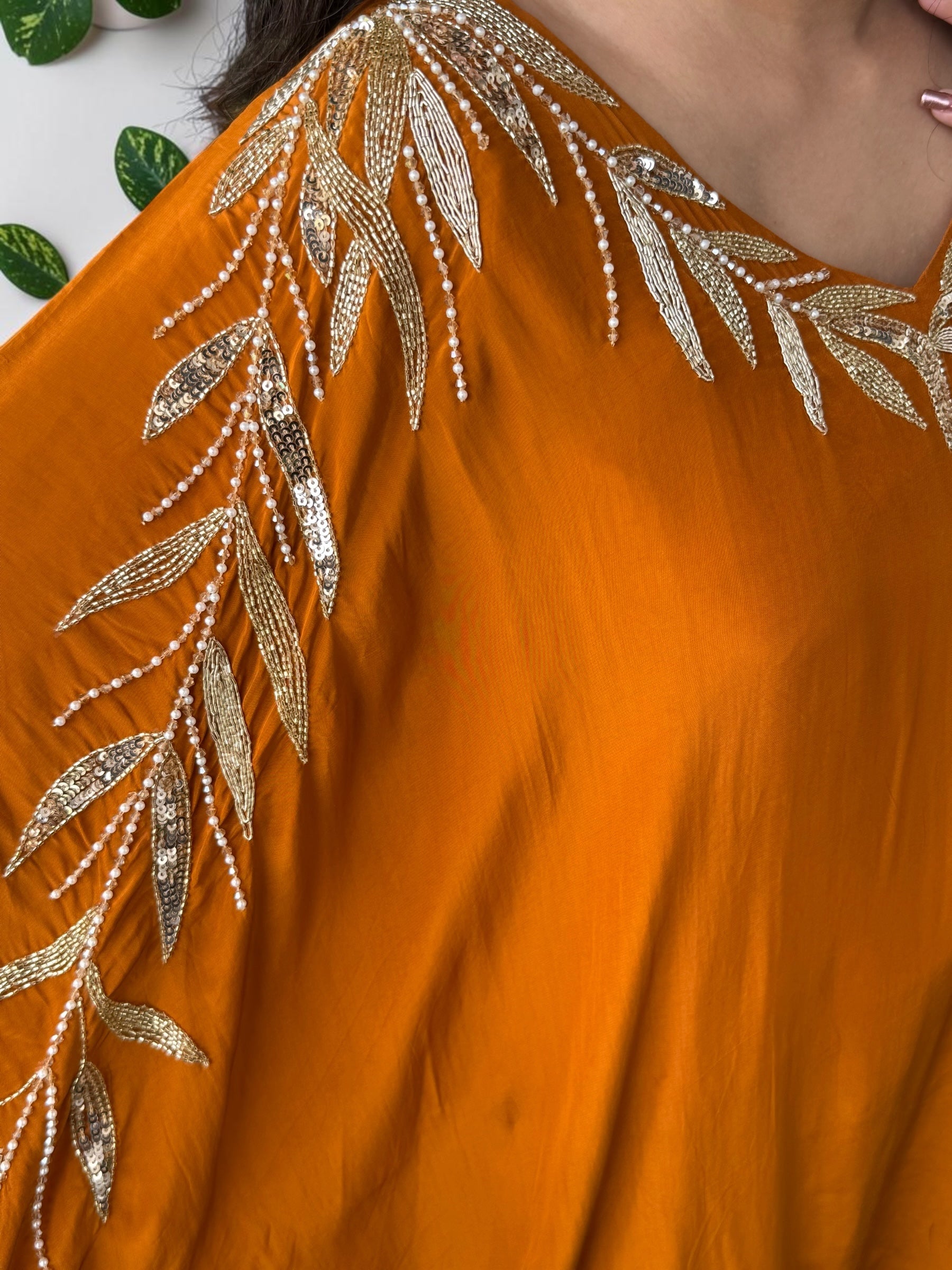 Rust Orange Crepe Kaftan Set